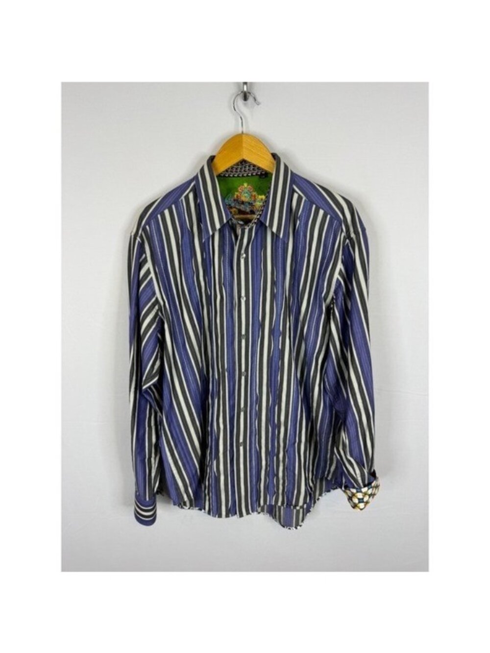 Robert Graham Mens Purple Striped Long Sleeve Button Down Shirt Size Large
